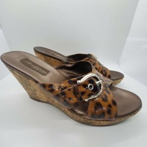 Brighton Leopard Cork Wedge Slide 8M
